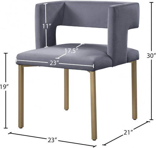 Caleb Velvet Upholstered Dining Chair in Grey, Set of 2 - 967Grey-C