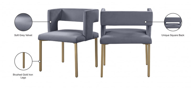 Caleb Velvet Upholstered Dining Chair in Grey, Set of 2 - 967Grey-C