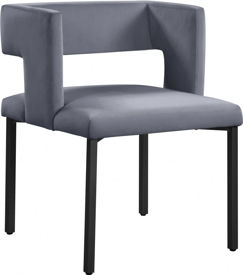 Caleb Velvet Upholstered Dining Chair in Grey, Set of 2 - 968Grey-C