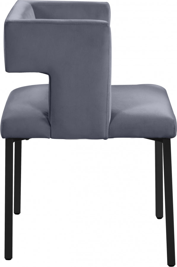 Caleb Velvet Upholstered Dining Chair in Grey, Set of 2 - 968Grey-C