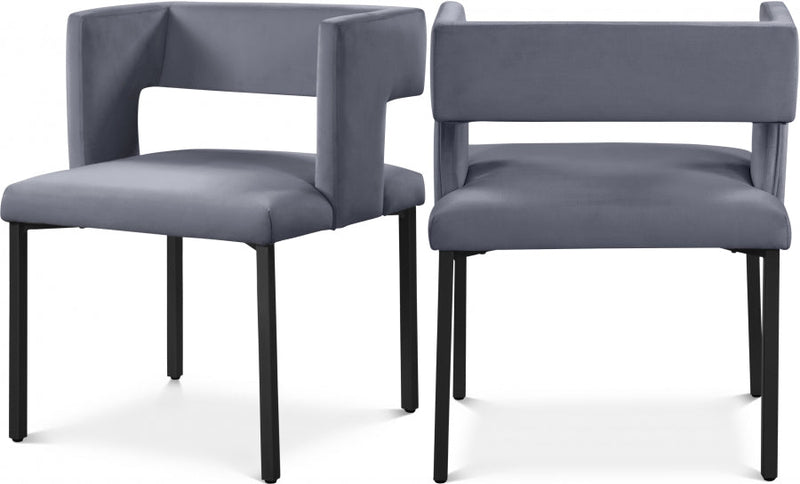 Caleb Velvet Upholstered Dining Chair in Grey, Set of 2 - 968Grey-C