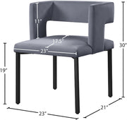 Caleb Velvet Upholstered Dining Chair in Grey, Set of 2 - 968Grey-C