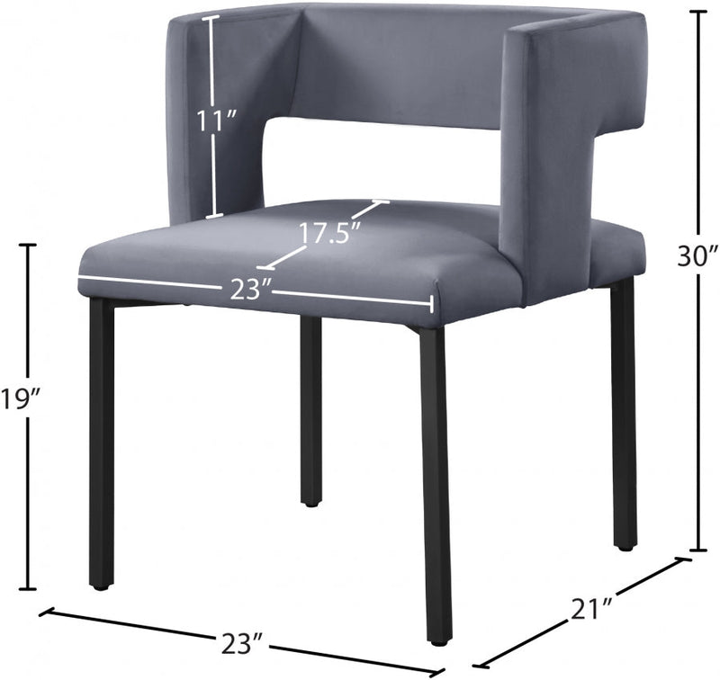 Caleb Velvet Upholstered Dining Chair in Grey, Set of 2 - 968Grey-C