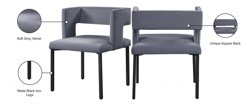Caleb Velvet Upholstered Dining Chair in Grey, Set of 2 - 968Grey-C