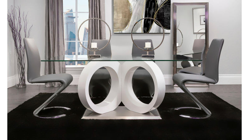 Calgary Gray Glass Top Table & PU Chair Dining Set - Gate FurnitureDining Room Set