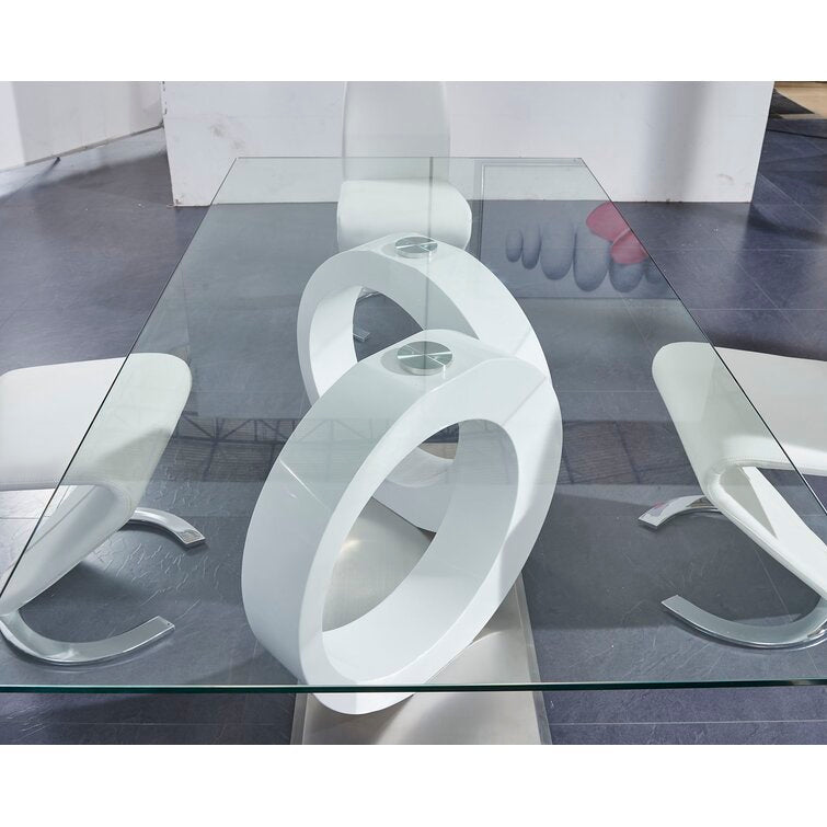 Calgary Gray Glass Top Table & PU Chair Dining Set - Gate FurnitureDining Room Set