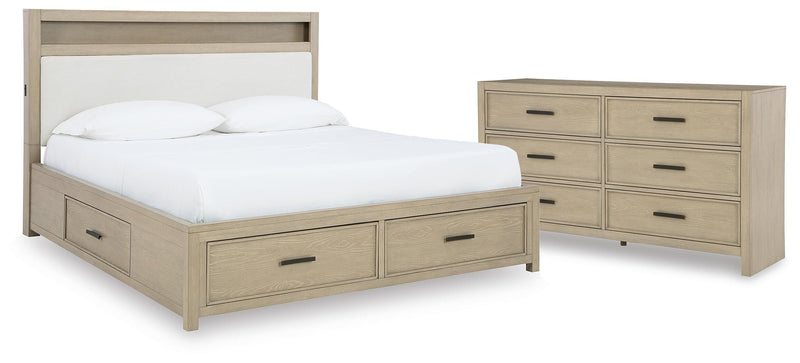 Calmoro California King Bookcase Bed with Dresser in Gray - PKG021401
