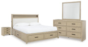 Calmoro California King Bookcase Bed with Mirrored Dresser and Nightstand in Gray - PKG021398