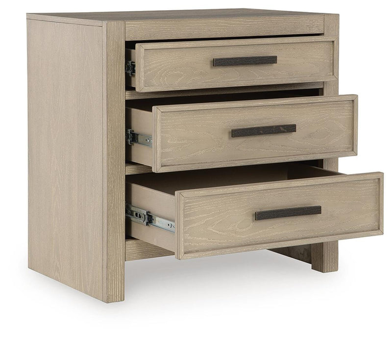Calmoro King Bookcase Bed with Mirrored Dresser and Nightstand in Gray - PKG021327