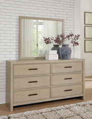 Calmoro King Bookcase Bed with Mirrored Dresser and Nightstand in Gray - PKG021327