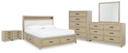 Calmoro King Bookcase Bed with Mirrored Dresser, Chest and 2 Nightstands in Gray - PKG021326