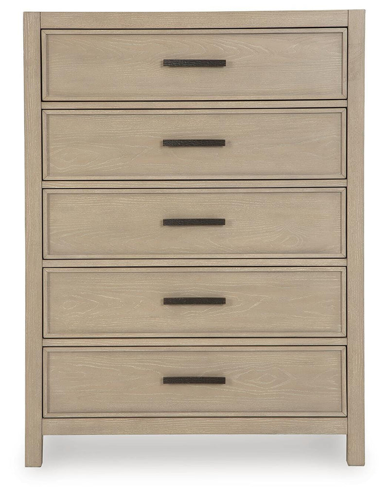 Calmoro King Bookcase Bed with Mirrored Dresser, Chest and 2 Nightstands in Gray - PKG021326