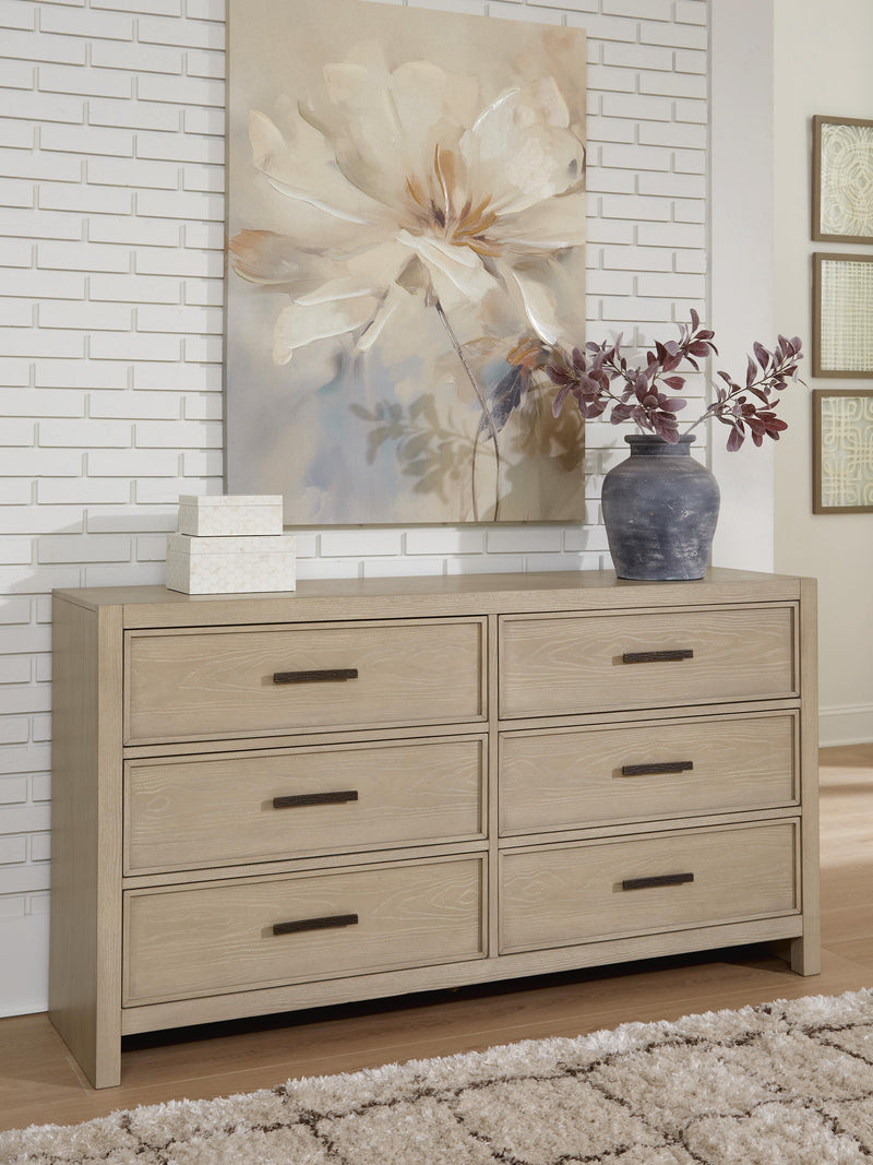 Calmoro King Bookcase Bed with Mirrored Dresser in Gray - PKG021324