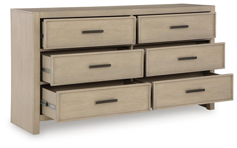 Calmoro King Bookcase Bed with Mirrored Dresser in Gray - PKG021324