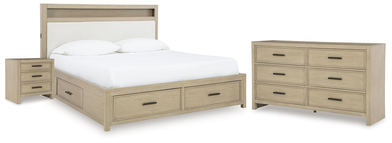 Calmoro Queen Bookcase Bed with Dresser and Nightstand in Gray - PKG021323
