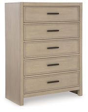 Calmoro Queen Bookcase Bed with Mirrored Dresser, Chest and 2 Nightstands in Gray - PKG021318