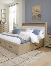 Calmoro Queen Bookcase Bed with Mirrored Dresser, Chest and 2 Nightstands in Gray - PKG021318