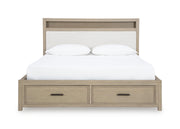 Calmoro Queen Bookcase Bed with Mirrored Dresser in Gray - PKG021316
