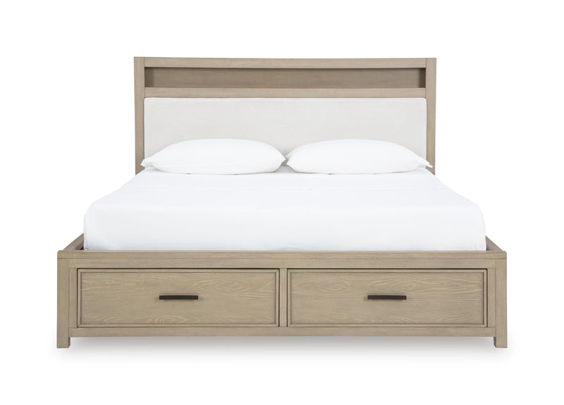 Calmoro Queen Bookcase Bed with Mirrored Dresser in Gray - PKG021316
