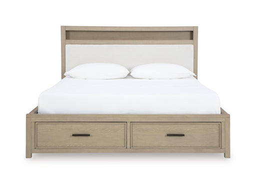 Calmoro Queen Bookcase Bed with Mirrored Dresser in Gray - PKG021316