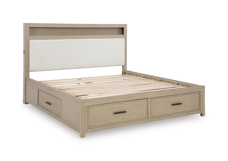 Calmoro Queen Bookcase Bed with Mirrored Dresser in Gray - PKG021316