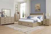 Calmoro Queen Bookcase Bed with Mirrored Dresser in Gray - PKG021316