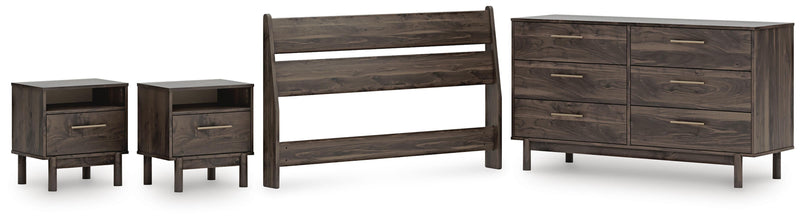 Calverson Full Panel Headboard, Dresser and 2 Nightstands in Mocha - PKG017844