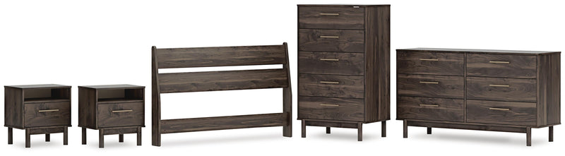 Calverson Full Panel Headboard, Dresser, Chest and 2 Nightstands in Mocha - PKG017843