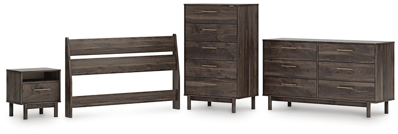 Calverson Full Panel Headboard, Dresser, Chest and Nightstand in Mocha - PKG017842