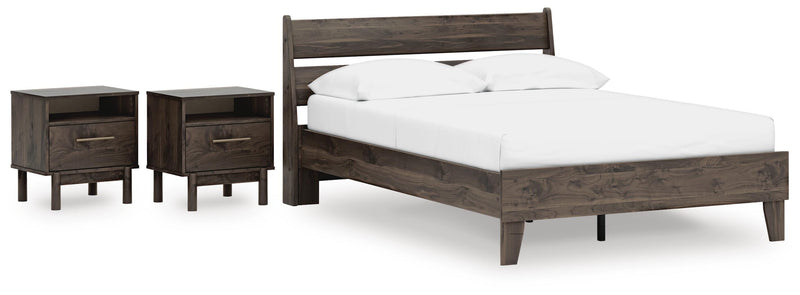 Calverson Full Panel Platform Bed and 2 Nightstands in Mocha - PKG017850