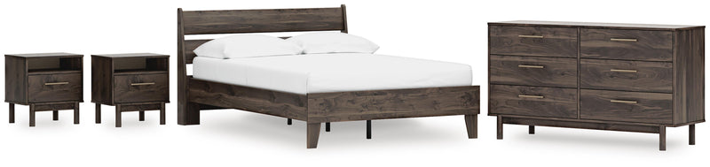 Calverson Full Panel Platform Bed, Dresser and 2 Nightstands in Mocha - PKG017849