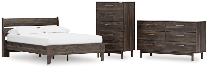 Calverson Full Panel Platform Bed, Dresser and Chest in Mocha - PKG017846