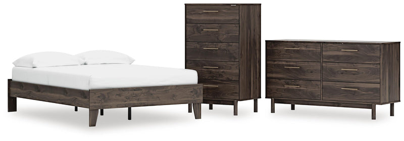 Calverson Full Platform Bed, Dresser and Chest in Mocha - PKG017835