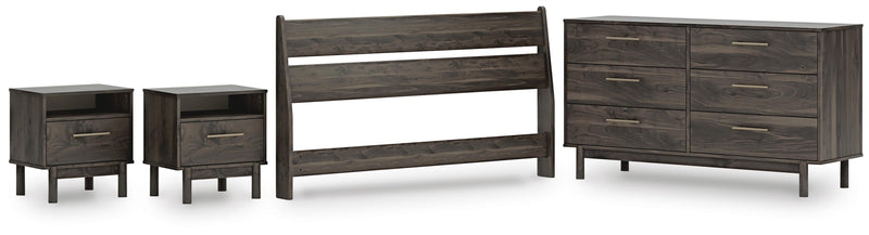 Calverson Queen Panel Headboard, Dresser and 2 Nightstands in Mocha - PKG017861