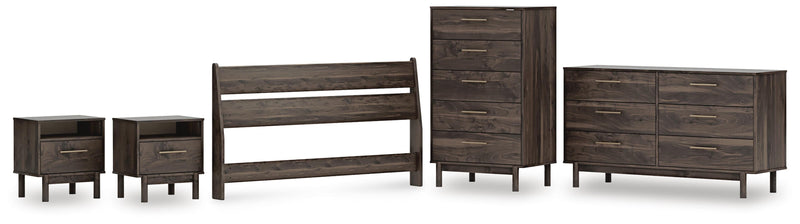 Calverson Queen Panel Headboard, Dresser, Chest and 2 Nightstands in Mocha - PKG017860