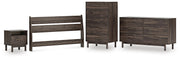 Calverson Queen Panel Headboard, Dresser, Chest and Nightstand in Mocha - PKG017859
