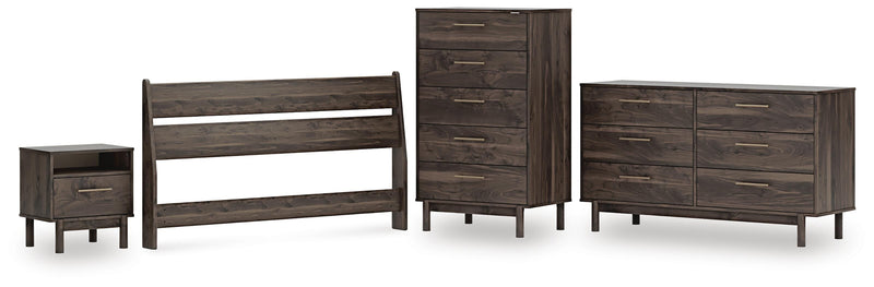 Calverson Queen Panel Headboard, Dresser, Chest and Nightstand in Mocha - PKG017859