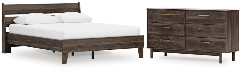 Calverson Queen Panel Platform Bed and Dresser in Mocha - PKG017862