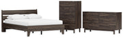 Calverson Queen Panel Platform Bed, Dresser and Chest in Mocha - PKG017863