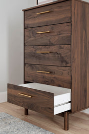 Calverson Queen Panel Platform Bed, Dresser and Chest in Mocha - PKG017863