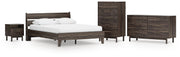 Calverson Queen Panel Platform Bed, Dresser, Chest and Nightstand in Mocha - PKG017864