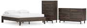 Calverson Queen Platform Bed, Dresser and Chest in Mocha - PKG017852