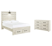 Cambeck Full Panel Bed with 2 Storage Drawers with Dresser in Whitewash - PKG003049