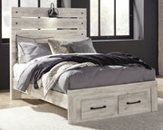 Cambeck Full Panel Bed with 2 Storage Drawers with Mirrored Dresser in Whitewash - PKG003050