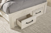 Cambeck Full Panel Bed with 2 Storage Drawers with Mirrored Dresser in Whitewash - PKG003050