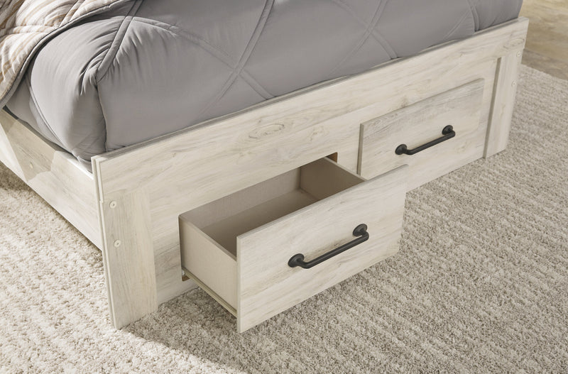 Cambeck Full Panel Bed with 2 Storage Drawers with Mirrored Dresser in Whitewash - PKG003050