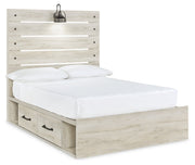 Cambeck Full Panel Bed with 4 Storage Drawers with Mirrored Dresser and Chest in Whitewash - PKG003058