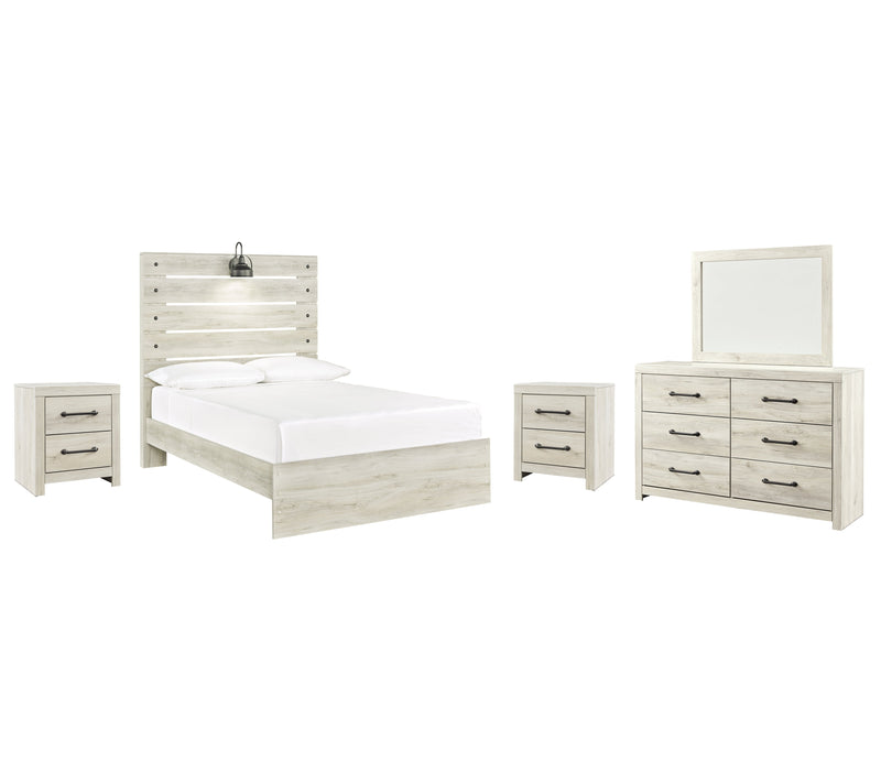 Cambeck Full Panel Bed with Mirrored Dresser and 2 Nightstands in Whitewash - PKG003039