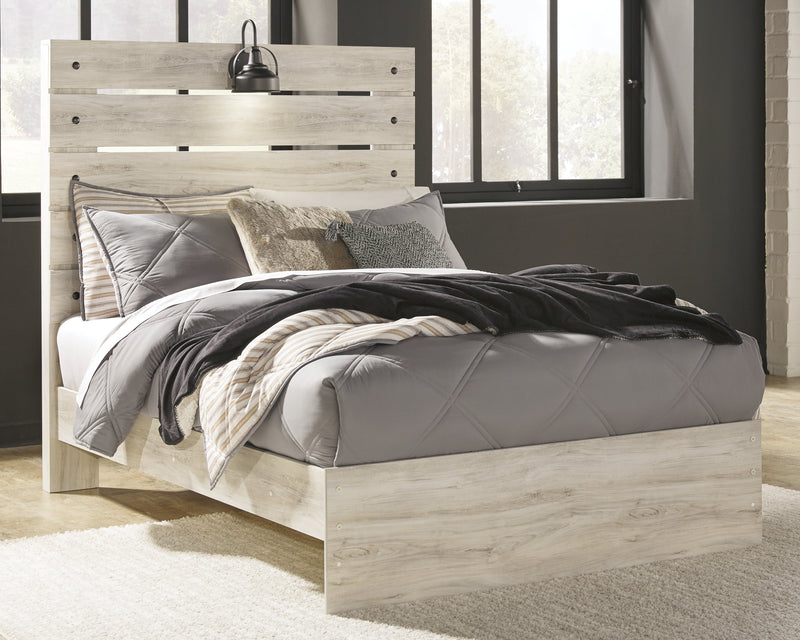 Cambeck Full Panel Bed with Mirrored Dresser and Chest in Whitewash - PKG003040
