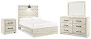Cambeck Full Panel Bed with Mirrored Dresser and Nightstand in Whitewash - PKG019209